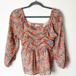 AMERICAN EAGLE •Women’s Floral Multicolor Puff Sleeve Smocked Back Blouse size S